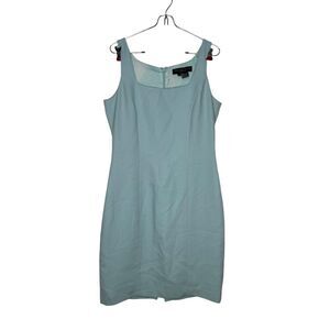 August Silk Women Dress Lined Knee Length Square Neck Sleeveless Split Hem Green